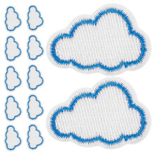 12 Stück blaue, aufbügelbare, gestickte Aufnäher mit Wolkenmotiv