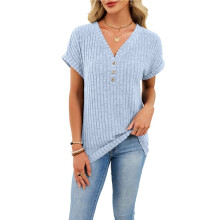 Kortarmade Tröjor för Kvinnor, Texturerade Toppar, Trendiga Affärskläder, Casual Kläder, Arbetsblusar, Höstskjortor Ljusblå L