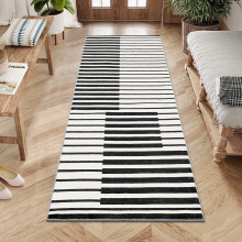 Geometric Runner Rug 2x6 ft Washable Non-Slip Black