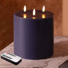 Candela senza fiamma a 3 stoppini blu navy, 6x6 pollici