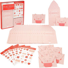 Ensemble de 24 cartes et autocollants de Saint-Valentin avec chat rose