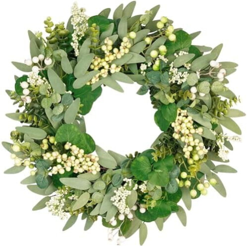 Coroană artificială din eucalipt și buxus de 48 cm