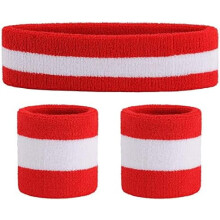 Sportieve zweetbandenset bestaande uit een badstof hoofdband en polsband.