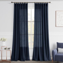 Navy Linen Blend Semi-Sheer Curtains 52x96 in (2 Panels)