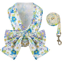 Rosa Hundegeschirr- und Leinen-Set mit Schleife und Gänseblümchen-Design