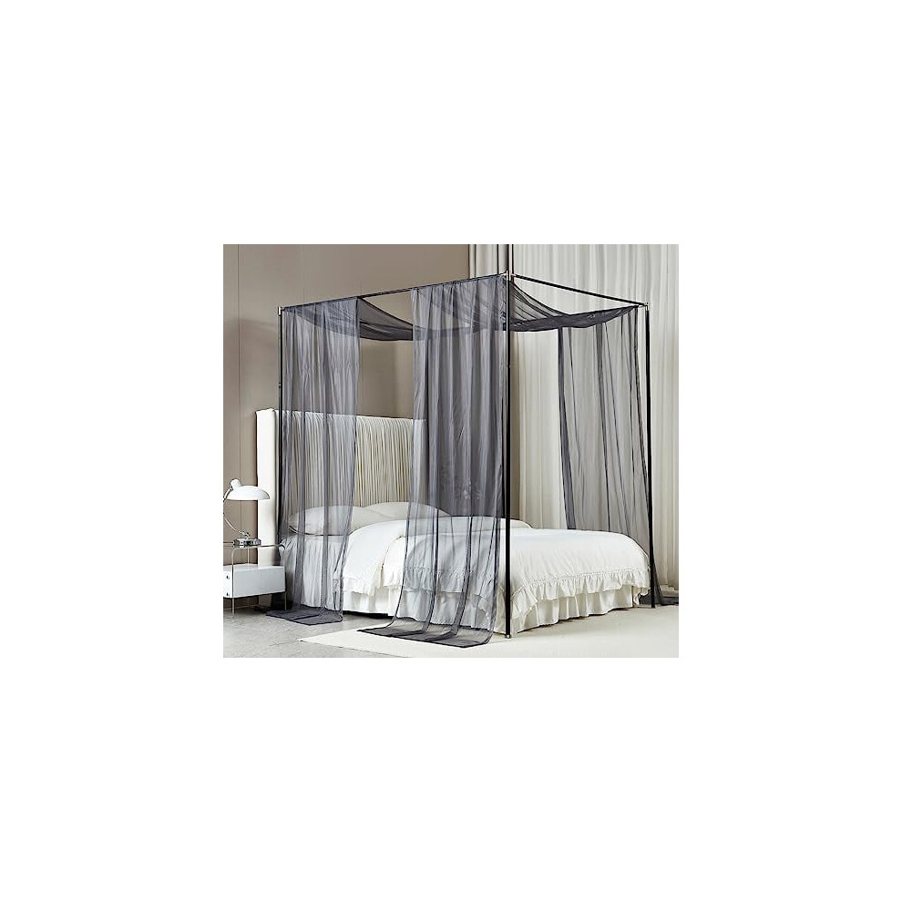 Canopy Bed Curtains Grey Sheer Queen Size 2 Panels