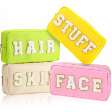 Pochette per il trucco preppy in nylon con cerniera, 4 pezzi