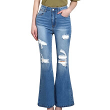 Schlaghose aus Jeansstoff im Used-Look, blau, Kindergröße 10-11