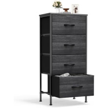 Fabric Nightstand with Wooden Top Black 4-Drawer