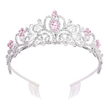 Diadème en cristal rose avec peignes pour femmes