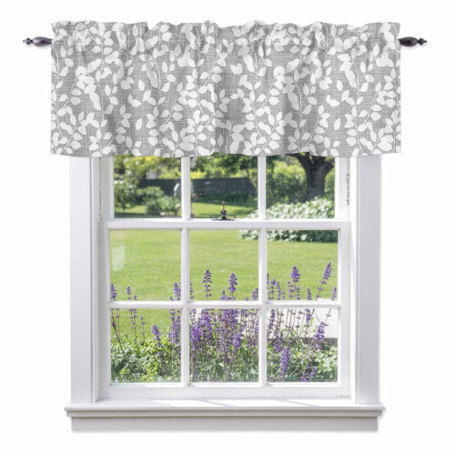 Cortina de varão branca com estampa de folhas botânicas, 137 x 46 cm (54 x 18 polegadas).