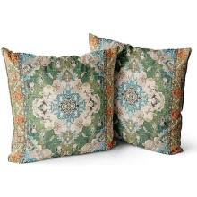 Μαξιλαροθήκες boho βαμβακερές 16x16 ίντσες σετ 2 τεμαχίων πράσινο