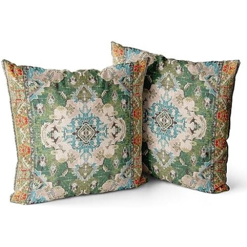 Μαξιλαροθήκες boho βαμβακερές 16x16 ίντσες σετ 2 τεμαχίων πράσινο