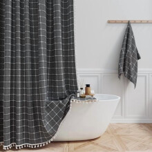 Cortina de chuveiro estilo boho campestre com franjas, 183 x 244 cm