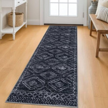 Tapis de porte géométrique bleu bohème 90 x 150 cm