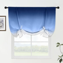 Ombre Thermal Insulated Tie-Up Curtains, Gradient Blue to Grey, Blackout, Rod Pocket, Balloon Style, W42" x L48", 1 Panel