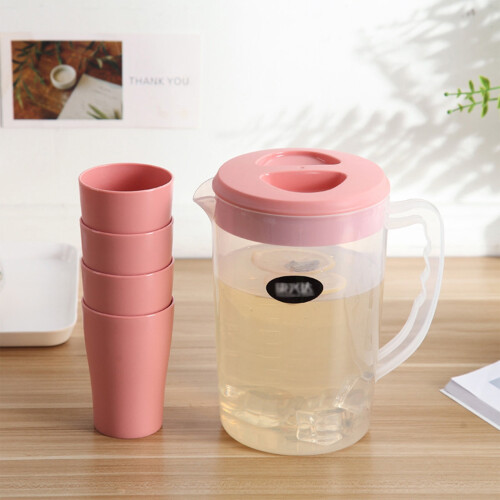 2,2L rosa vattenkanna set med 4 koppar