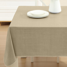 Sand Café Hotel 60 x 120 inch Rectangle Vinyl Dining Tablecloth with Flannel Backing