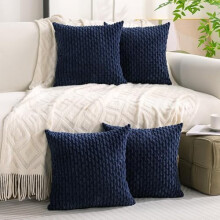 Marineblauwe corduroy sierkussenhoezen 18x18 inch, set van 4