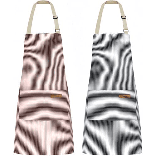 Kitchen Cooking Apron Adjustable Bib with 2 Pockets 2 Pack