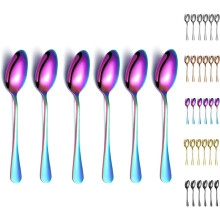 Regenboogkleurige titanium dessertlepels, 6-delige roestvrijstalen set
