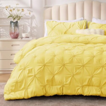 Light Yellow Twin Comforter Set Boho Pintuck 2-Piece