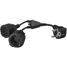 CEE7/7 Schuko 1-to-2 Y-Splitter Power Cord, Black, 30cm, compatible with Euro Schuko outlets