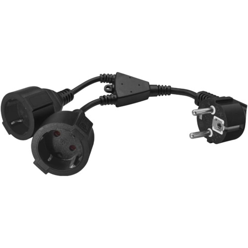 Καλώδιο τροφοδοσίας CEE7/7Schuko 1-σε-2Y-Splitter, μαύρο, 30cm, συμβατό με πρίζες Euro Schuko