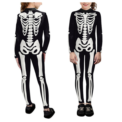 Αγόρια Κορίτσια Ολόσωμη Φόρμα για Halloween με Κινούμενα Σχέδια Σκελετού και Στάμπα,