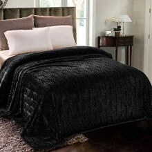 Flanell-Fleecedecke (Einzelbett, 152 x 203 cm), weicher Samt, Vintage-Muster, ganzjährig, warm und leicht, Schwarz