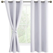 Room Darkening Curtains for Living Room, Noise Reducing & Energy Saving, Blackout, Grommet Top, Set of 2 (Greyish White, 42"x72")