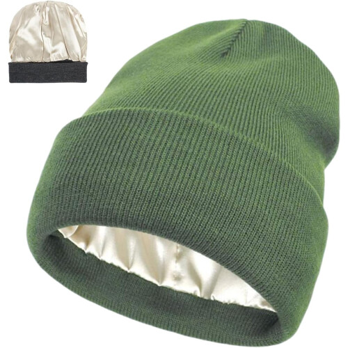 Gorro Belvado com forro de cetim e seda, punho de tricô.