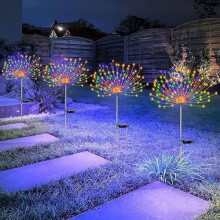 Conjunto de 4 Luzes Solares de Fogos de Artifício, 120 LEDs, Cabo Flexível de Cobre de 40"