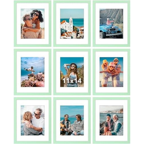 Ensemble de 9 cadres photo 8x10 avec passe-partout blancs