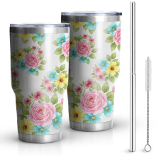 940 ml blommigt tryckt tumbler med dubbelväggig vakuumisolering