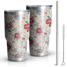 Pioneer Trinkbecher mit Blumenmuster, 30 oz, doppelwandig, vakuumisoliert