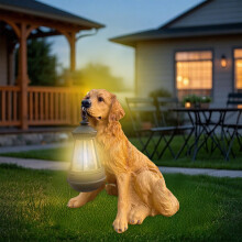Op zonne-energie werkend hars puppy ornament 30 cm