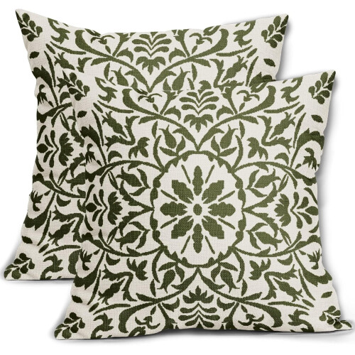 Λαδί Καλύμματα Μαξιλαριού Boho από Λινό 16x16" Σετ 2 τεμαχίων