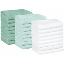 Cotton Washcloths for Bathroom, Fast Drying, Extra Absorbent, 12 x 12 in, Seafoam Green, Ice Blue, White, 24-Pack