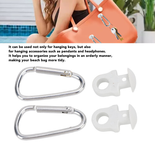 2 pezzi moschettoni per borsa da spiaggia in ABS e alluminio, argento-bianco 2