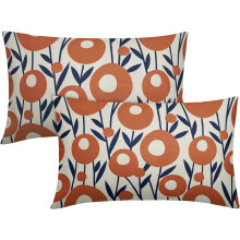 Kissenbezüge in Marineblau und Orange, 30 x 50 cm, 2er-Set, Herbstliches florales minimalistisches geometrisches Muster, Lendenkissenbezüge für