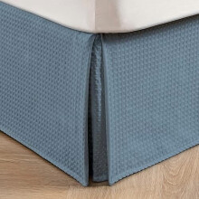 Pleated Waffle Weave Bed Skirt, Tailored Dust Ruffle 22 Inch Drop Easy Fit, Machine Washable (Blue, TwinXL - 22" Drop)