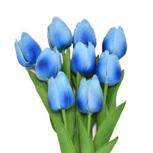 HEVIRGO 20PCS Artificial Tulips Lifelike Realistic Plastic Faux Silk Floral Simulation for Home,Light Blue