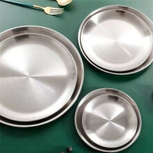 23 cm Edelstahl-Knochen-Spuckschale, Silbernes Flaches Tablett, Metall-Essscheibe, Runder Teller, Dessert-Geschirr