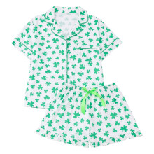 Comfortabele tweedelige pyjamaset voor dames met liefdesprint, zachte top met korte mouwen en short, loungewear met knoopsluiting – perfect voor