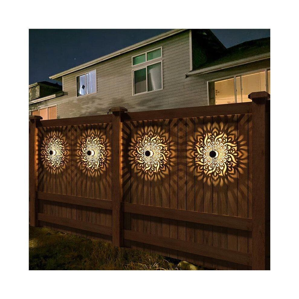 Kepptory Solar Fence Lights Mandala Metal Solar Powered Outdoor Wall Deck Step Lights For Garden Post Patio Backyard Yard Decor