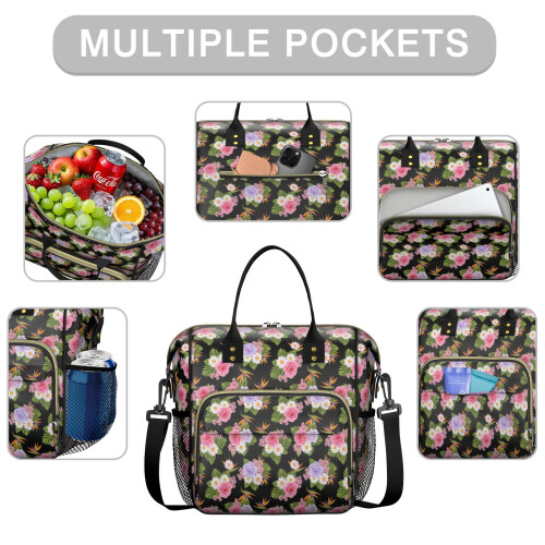 Μεγάλη τσάντα φαγητού Pioneer με floral print και μονωμένη στεγανότητα για γυναίκες – 1