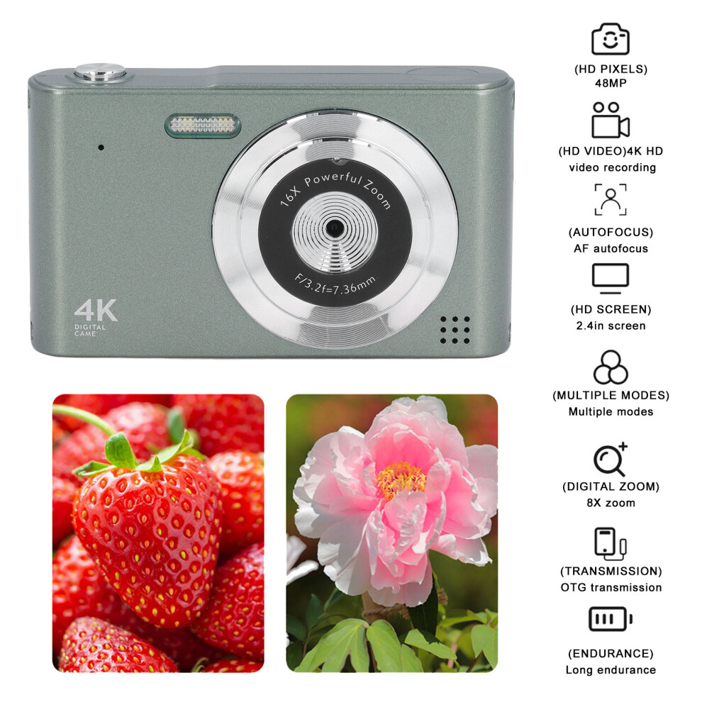 Hd Digital Camera 48Mp 4K 2.4In 16X Zoom For Travel & Photography Green 7691387512076