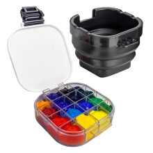 16-Well Paint Organizer with Airtight Seal, Built-in Palette, and Brush Basin for Watercolor Gouache Acrylic Paint
