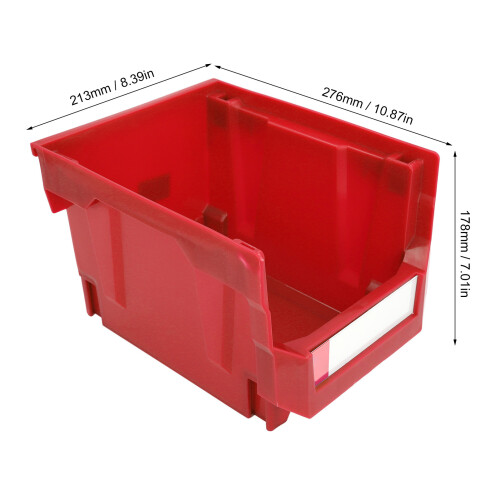 Red Plastic Storage Tray 276x213x178mm Hangable & Stackable 1